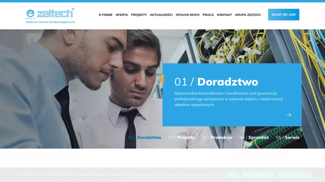 Zrzut ekranu strony internetowej firmy ZELTECH - Elektryczne układy napędowe