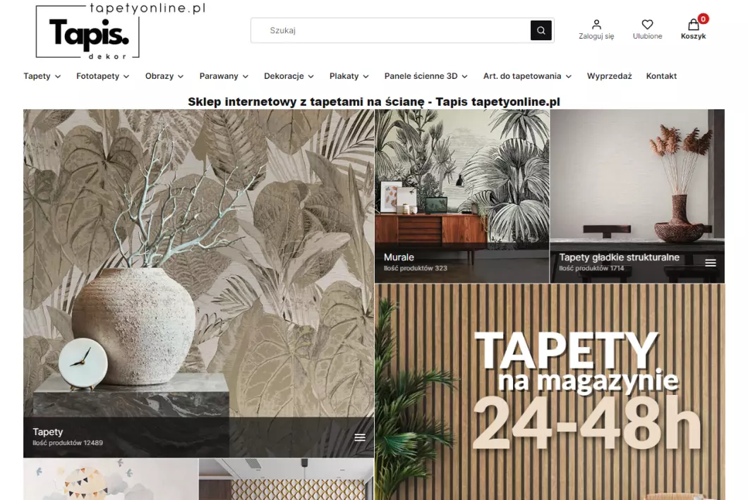 Zrzut ekranu strony internetowej firmy Sklep z tapetami tapetyonline.pl