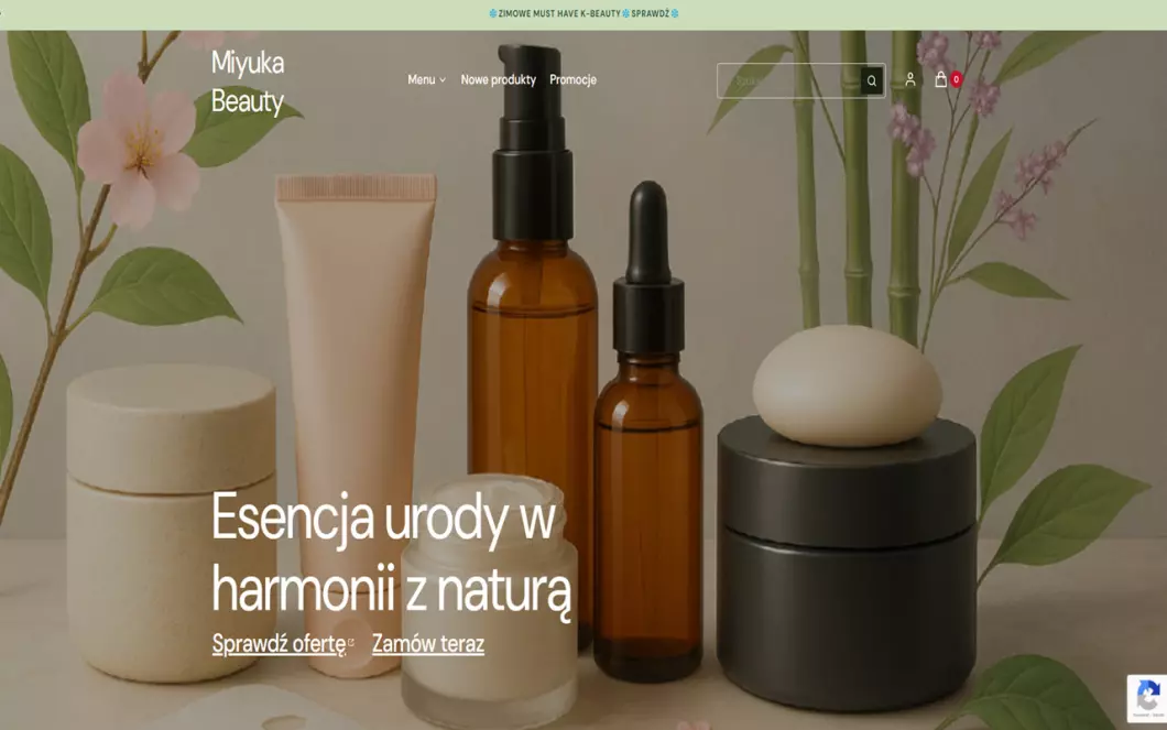 Zrzut ekranu strony internetowej firmy Miyuka Beauty