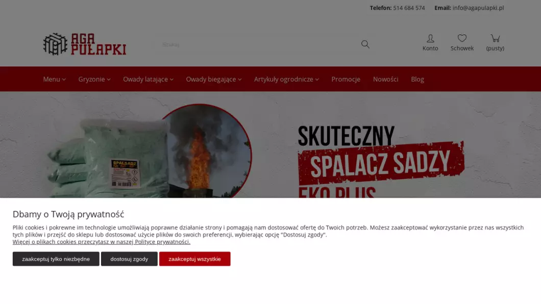 Zrzut ekranu strony internetowej firmy Środki do zwalczania szkodników Aga Pułapki