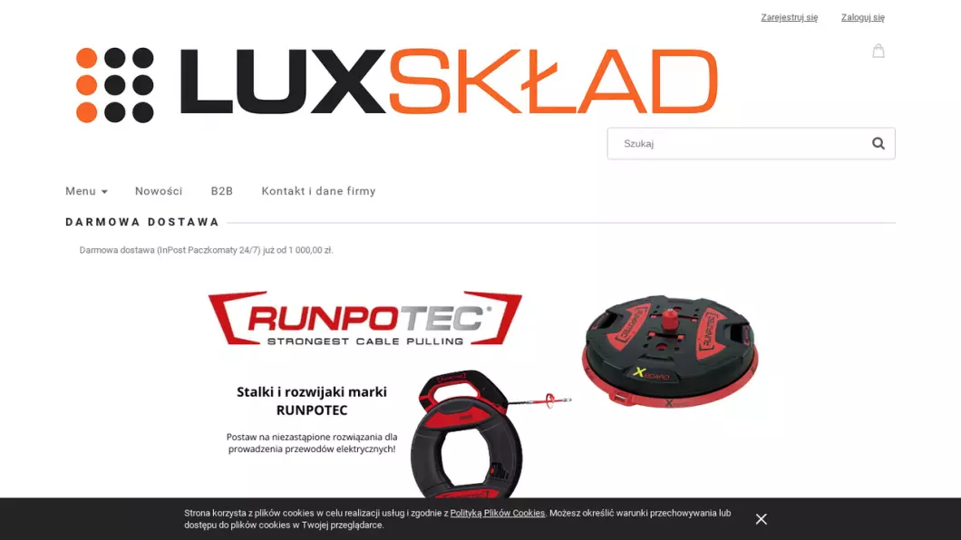 Zrzut ekranu strony internetowej firmy LUX-SKŁAD - kable i przewody