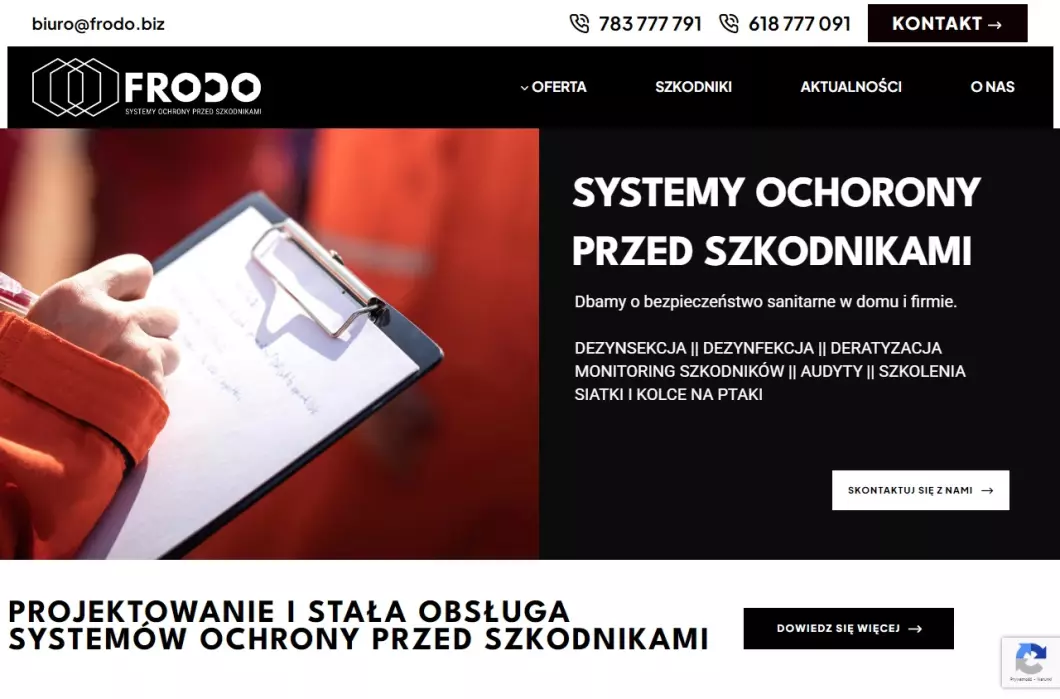 Zrzut ekranu strony internetowej firmy Usługi DDD - Frodo Poznań