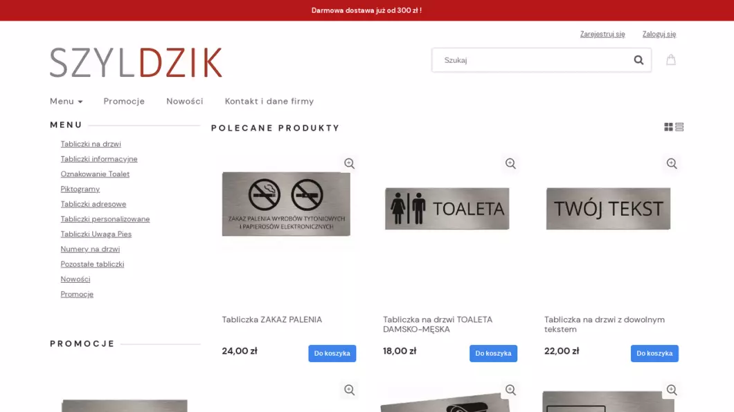 Zrzut ekranu strony internetowej firmy Szyldzik