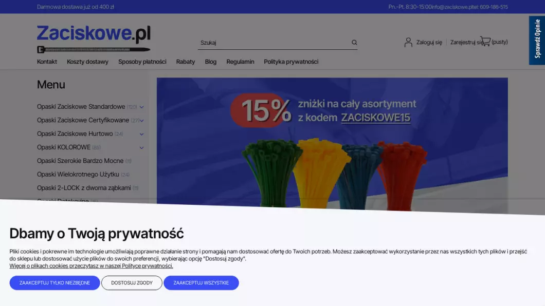 Zrzut ekranu strony internetowej firmy Zaciskowe.pl
