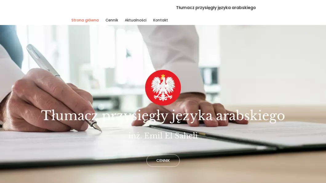 Zrzut ekranu strony internetowej firmy Tłumacz przysięgły języka arabskiego