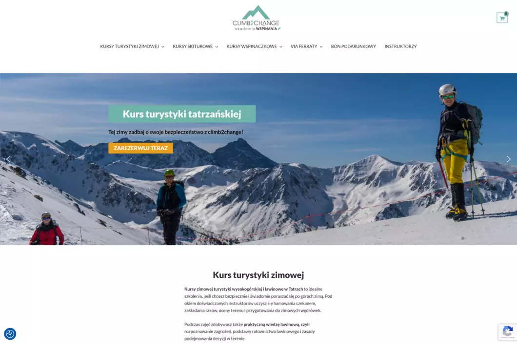 Zrzut ekranu strony internetowej firmy climb2change - akademia wspinania