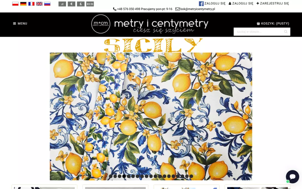 Zrzut ekranu strony internetowej firmy Metry i Centymetry