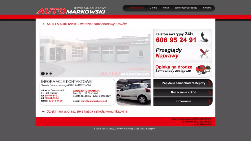 Zrzut ekranu strony internetowej firmy Serwis Samochodowy AUTO MARKOWSKI