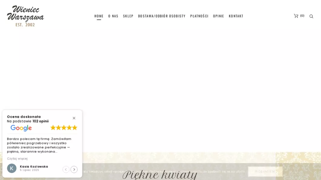 Zrzut ekranu strony internetowej firmy Wieniec Warszawa