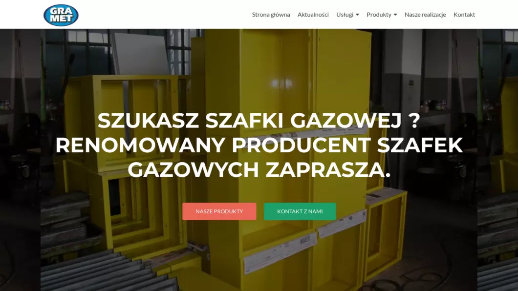 Zrzut ekranu strony internetowej firmy GRA-MET - Szafki Gazowe