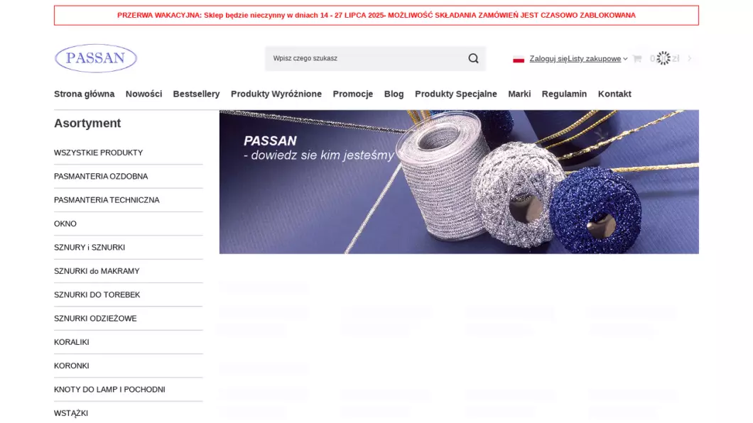 Zrzut ekranu strony internetowej firmy PASSAN Pasmanteria