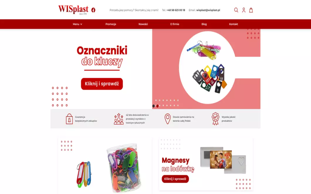 Zrzut ekranu strony internetowej firmy Breloki na zamówienie - WISplast