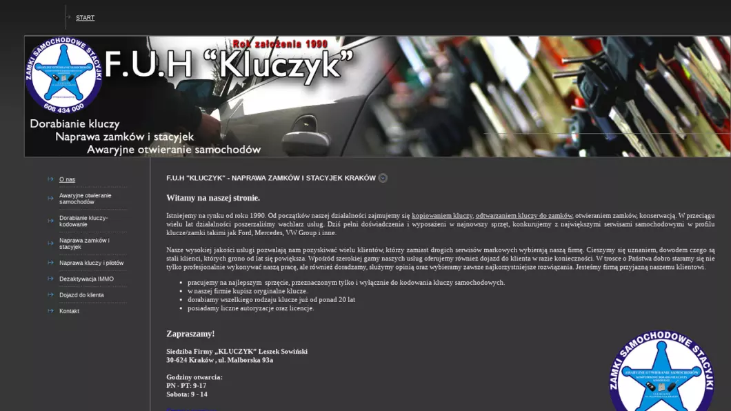 Zrzut ekranu strony internetowej firmy F.U.H.KLUCZYK - dorabianie kluczy samochodowych Kraków