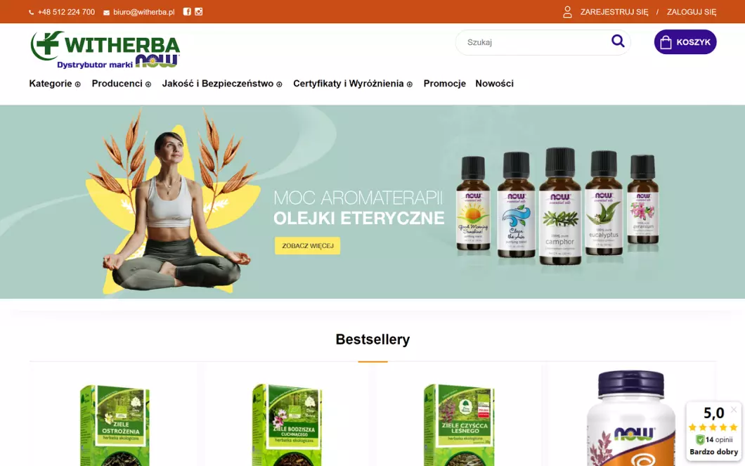 Zrzut ekranu strony internetowej firmy Dystrybutor Now Foods - WIT-HERBA