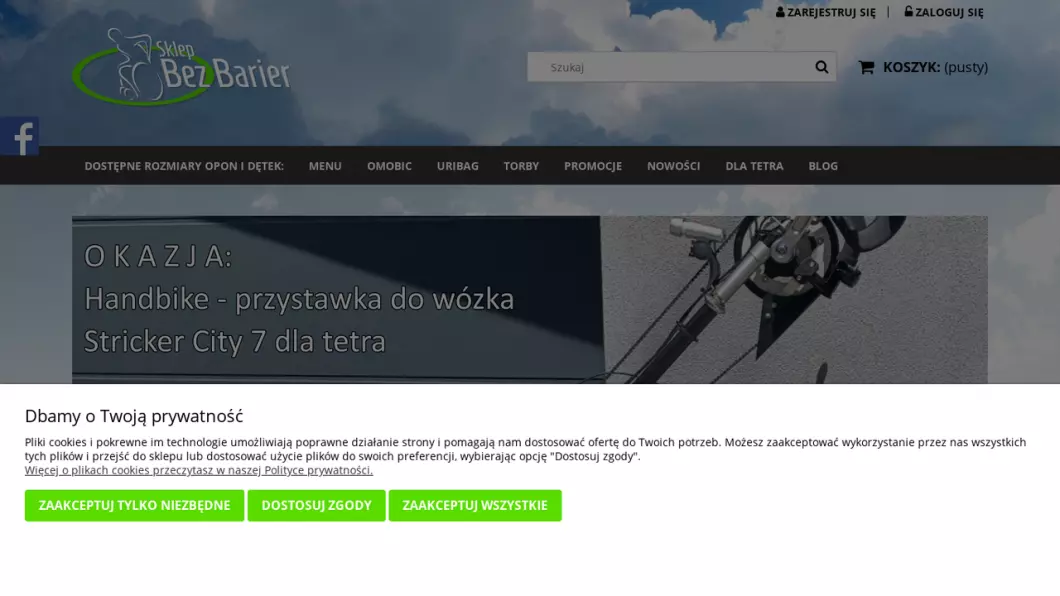 Zrzut ekranu strony internetowej firmy Opony do wózków inwalidzkich | Sklep internetowy SklepBezBarier