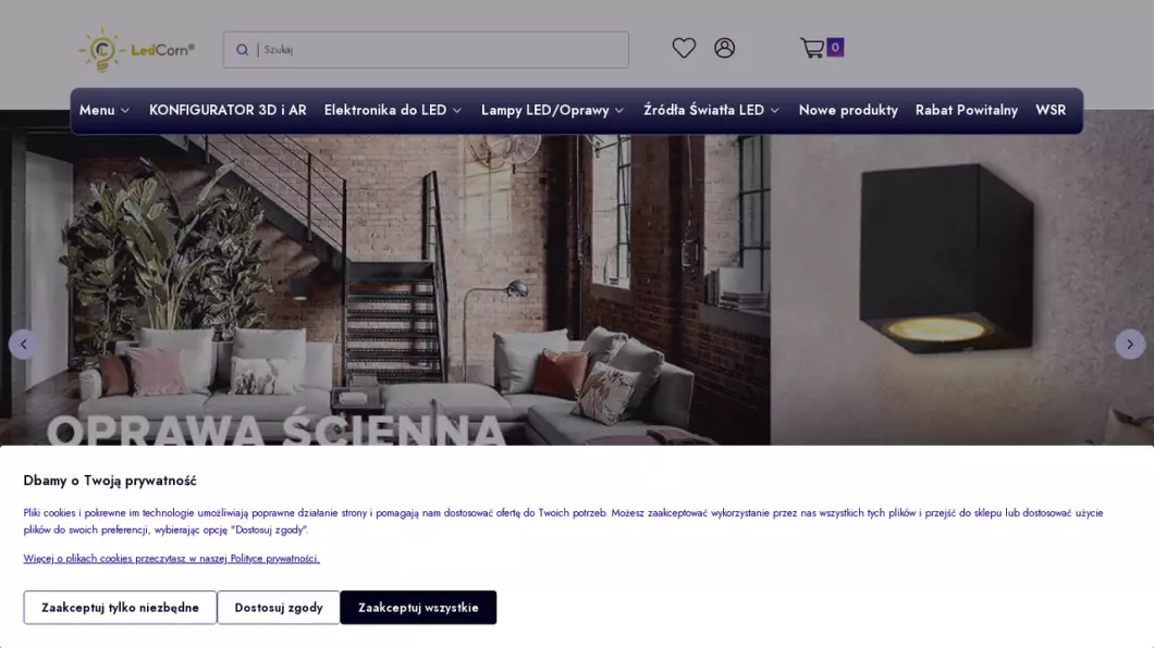 Zrzut ekranu strony internetowej firmy Sklep z oświetleniem LED, żarówkami | LedCorn