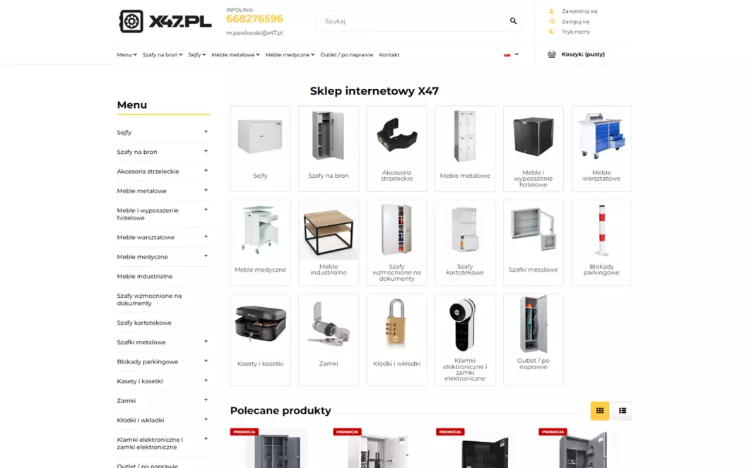Zrzut ekranu strony internetowej firmy Sklep z sejfami x47.pl