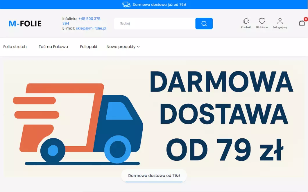 Zrzut ekranu strony internetowej firmy M-FOLIE.PL - folie i taśmy