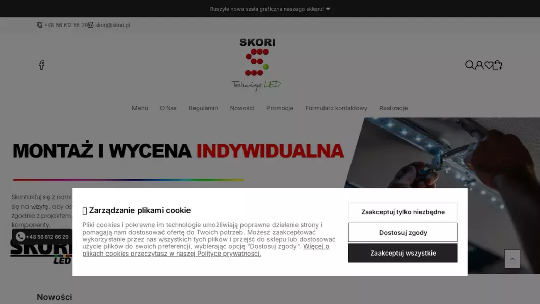 Zrzut ekranu strony internetowej firmy Sklep z oświetleniem LED | SKORI LED