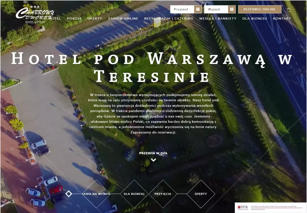 Zrzut ekranu strony internetowej firmy Hotel Chabrowy Dworek