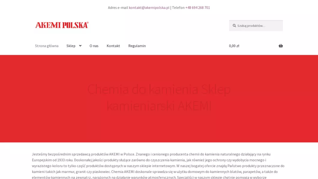 Zrzut ekranu strony internetowej firmy Impregnaty, kleje, nabłyszczacze i środki czyszczące do kamienia - AKEMI Polska