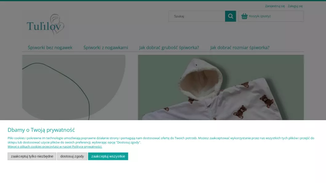 Zrzut ekranu strony internetowej firmy Śpiworki dla dzieci | Sklep internetowy Tulilov