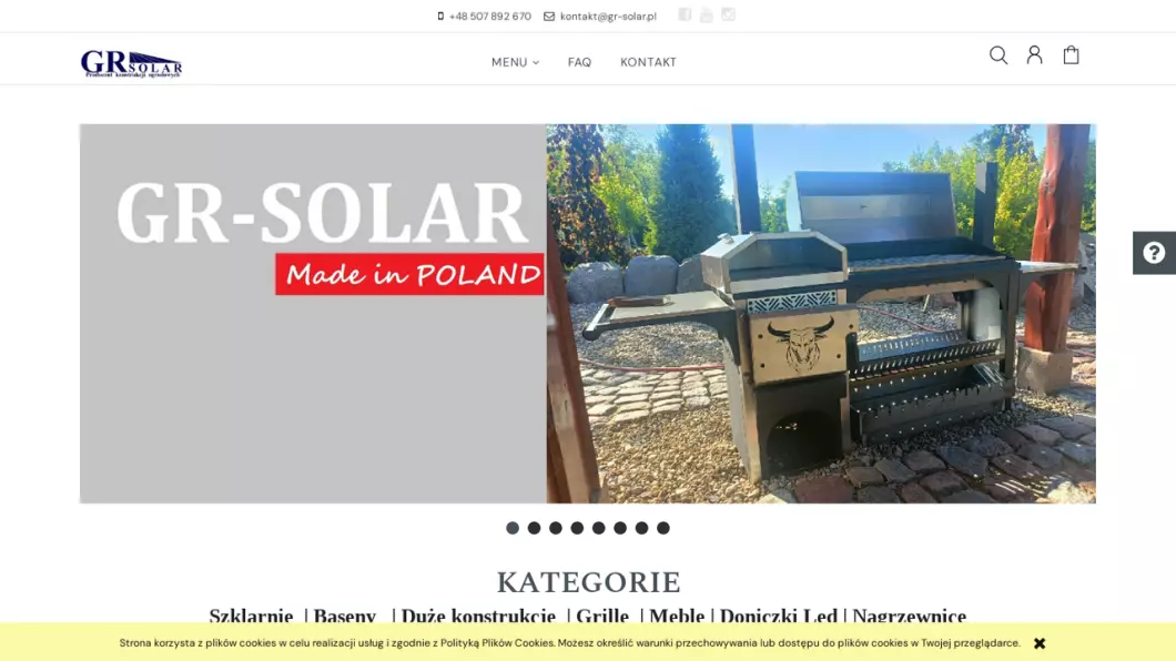 Zrzut ekranu strony internetowej firmy Producent szklarni ogrodowych GR-Solar