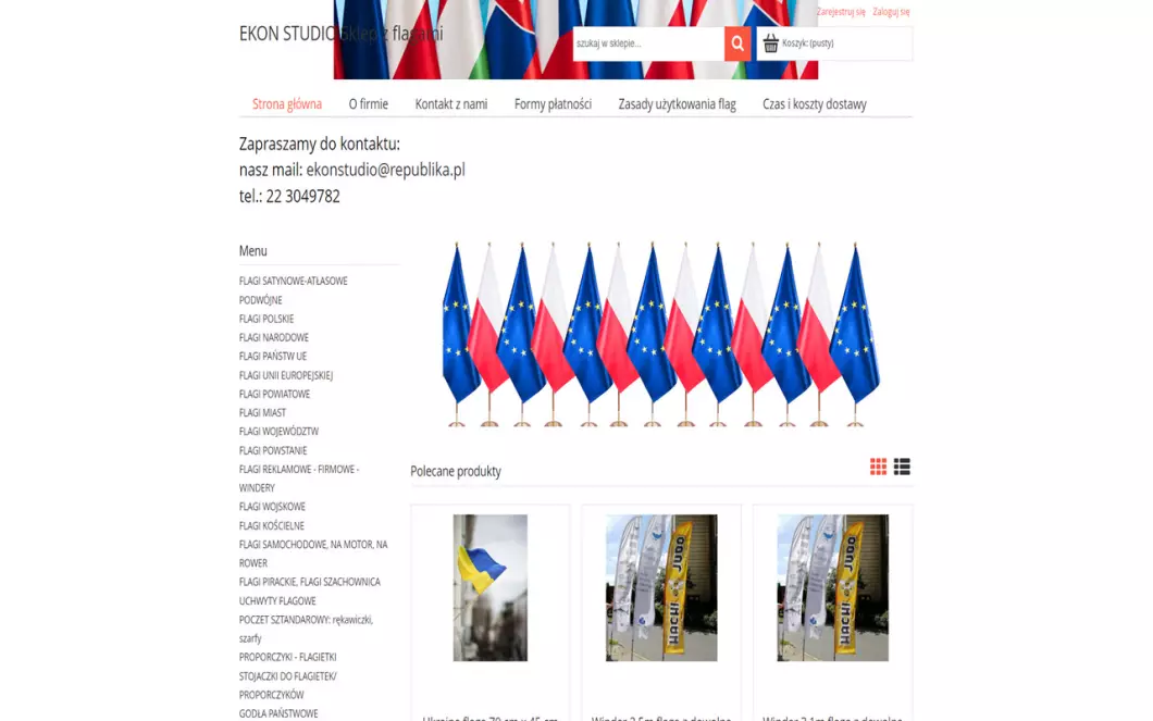 Zrzut ekranu strony internetowej firmy EKON STUDIO Sklep z flagami