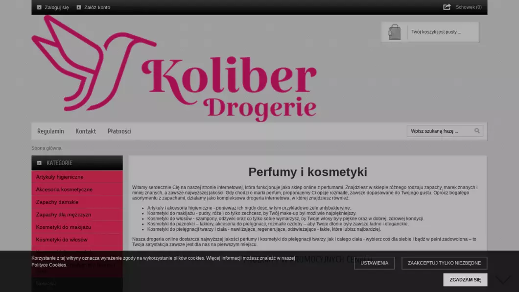 Zrzut ekranu strony internetowej firmy Drogeria internetowa - TIM Drogeria