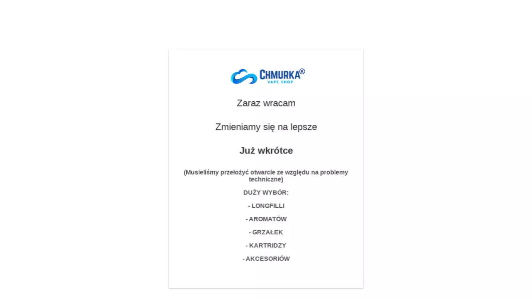 Zrzut ekranu strony internetowej firmy Chmurka Vape Shop