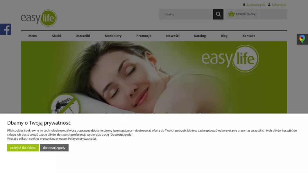 Zrzut ekranu strony internetowej firmy Moskitiery - okienne, na drzwi | Sklep internetowy Mostikiery-sklep.pl