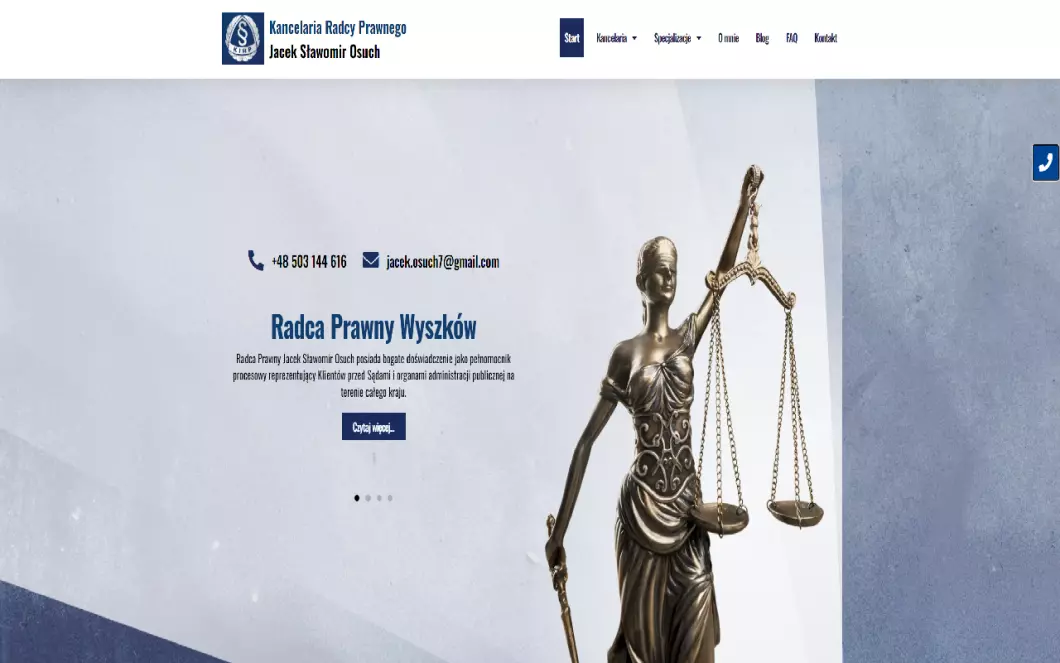 Zrzut ekranu strony internetowej firmy Kancelaria Radcy Prawnego Jacek Sławomir Osuch