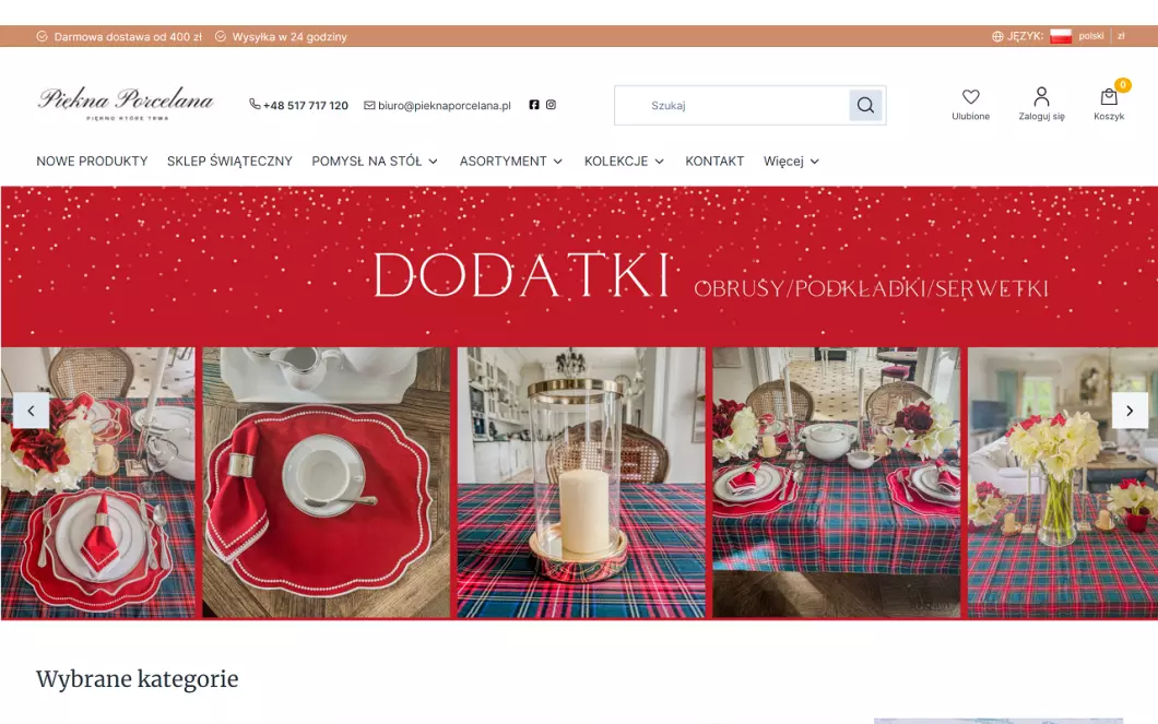 Zrzut ekranu strony internetowej firmy Sklep z porcelaną - Piękna Porcelana