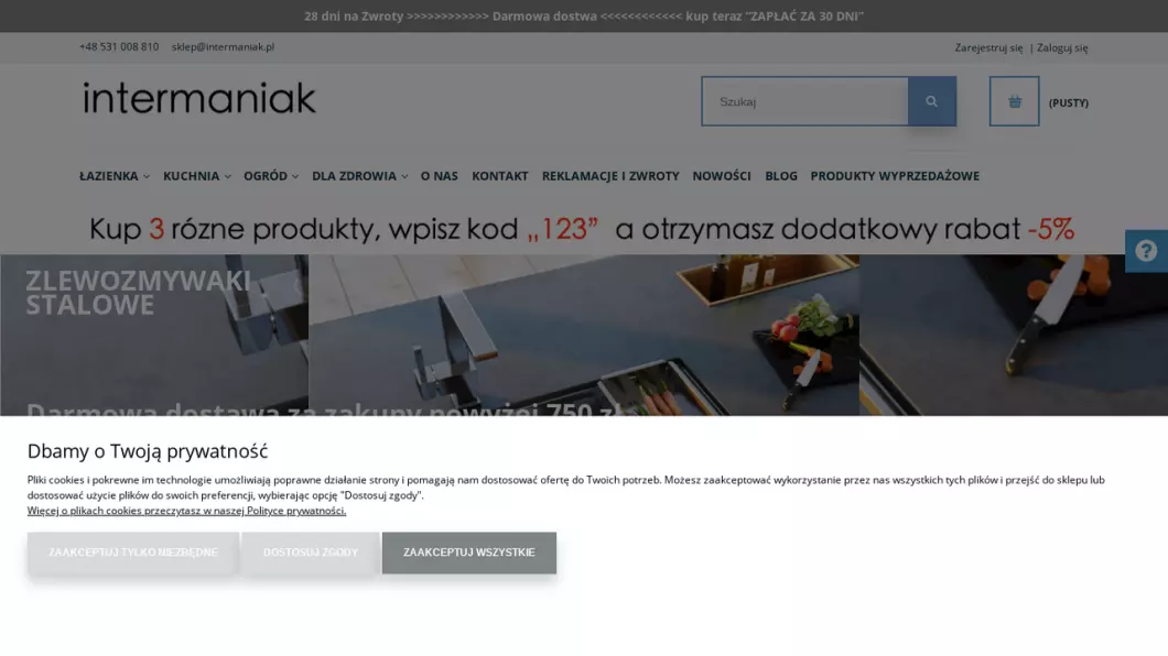 Zrzut ekranu strony internetowej firmy Wyposażenie łazienki, kuchni | Sklep internetowy intermaniak