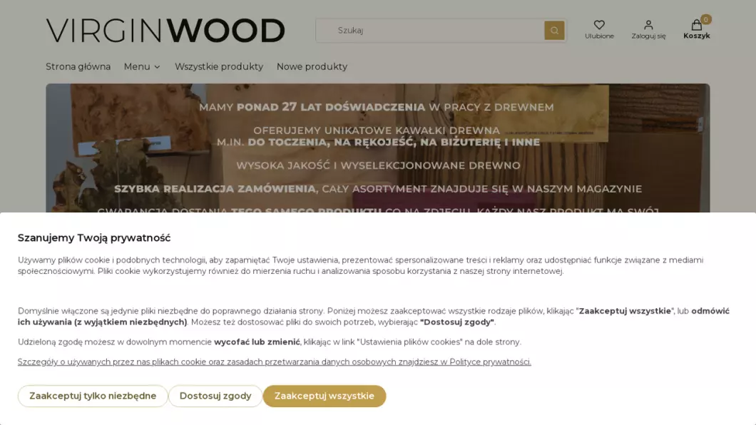 Zrzut ekranu strony internetowej firmy VIRGIN WOOD