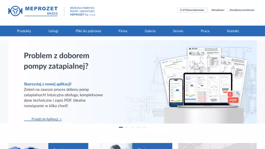 Zrzut ekranu strony internetowej firmy Meprozet
