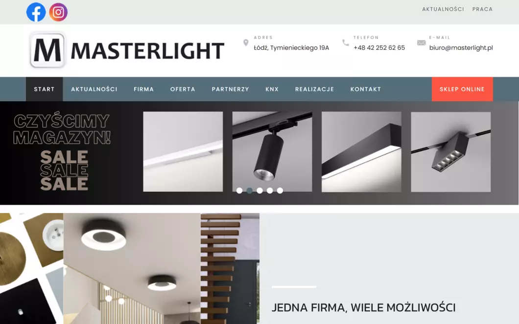 Zrzut ekranu strony internetowej firmy MASTERLIGHT