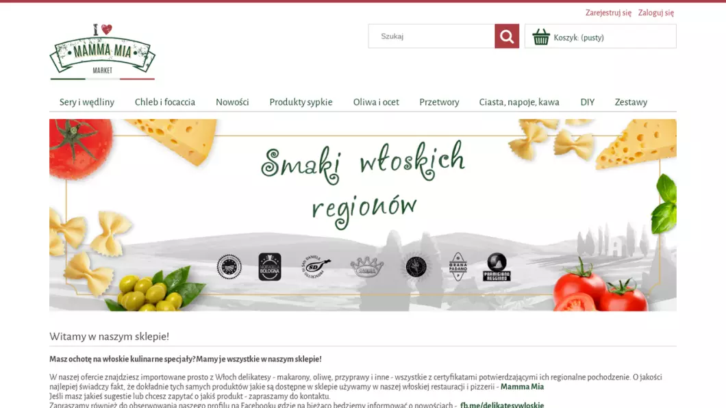 Zrzut ekranu strony internetowej firmy Mamma Mia Market