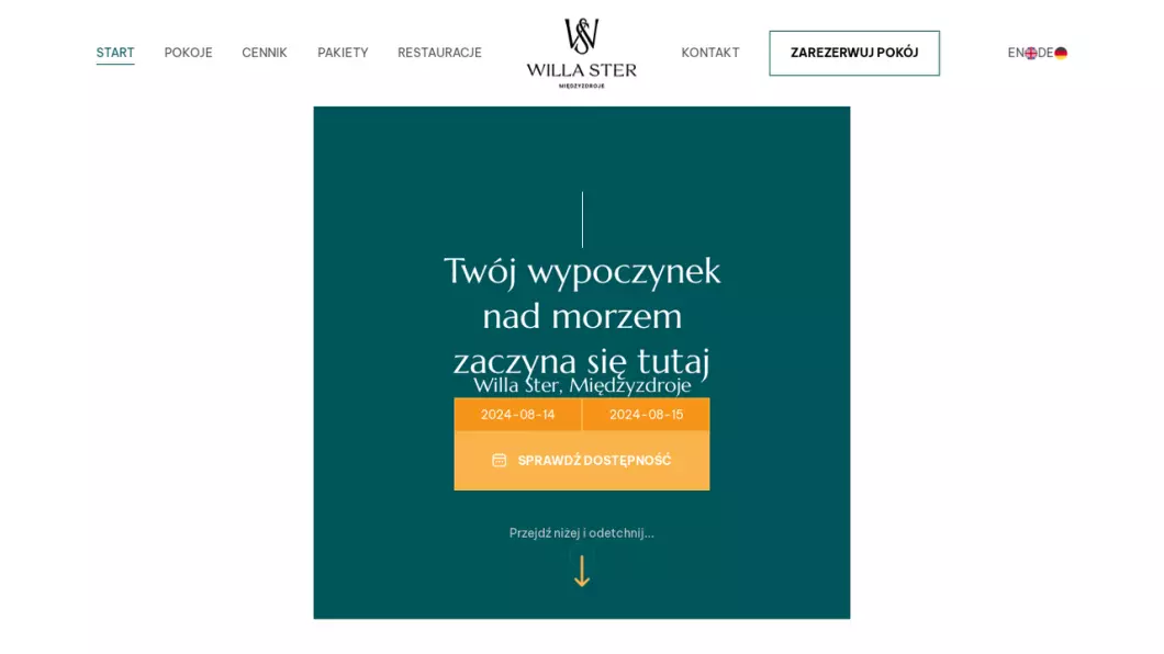 Zrzut ekranu strony internetowej firmy Noclegi Willa Ster