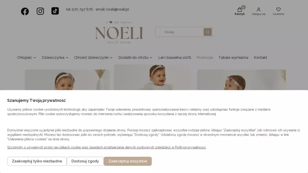 Zrzut ekranu strony internetowej firmy Sklep z ubrankami do chrztu Noeli