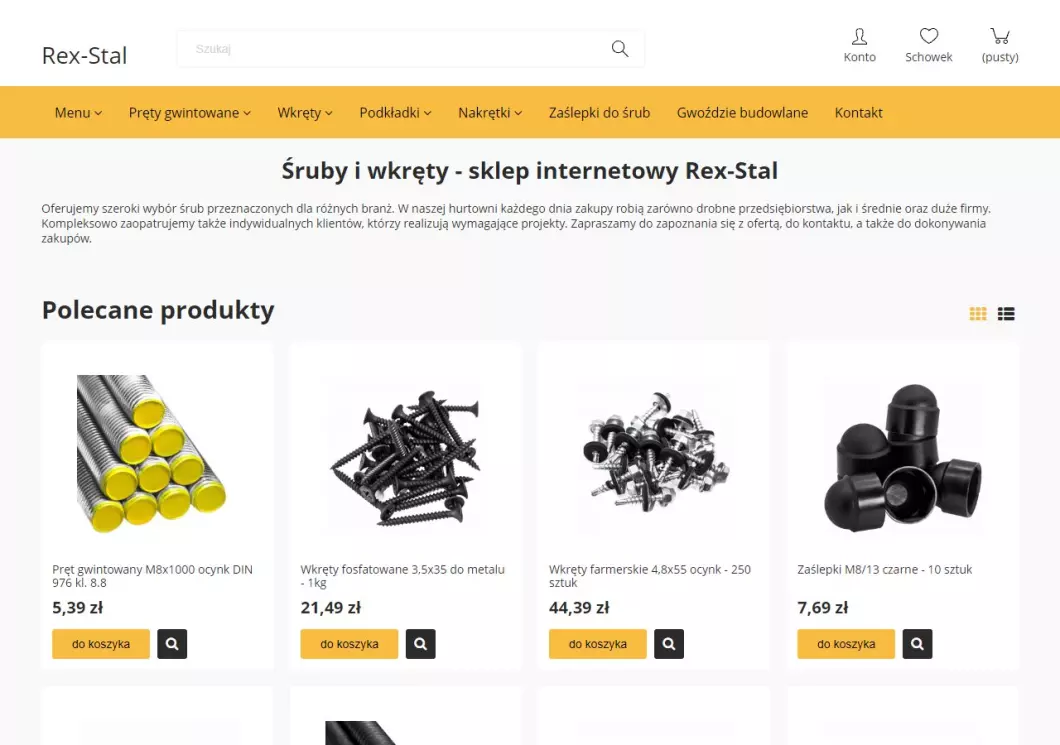 Zrzut ekranu strony internetowej firmy Rex-Stal