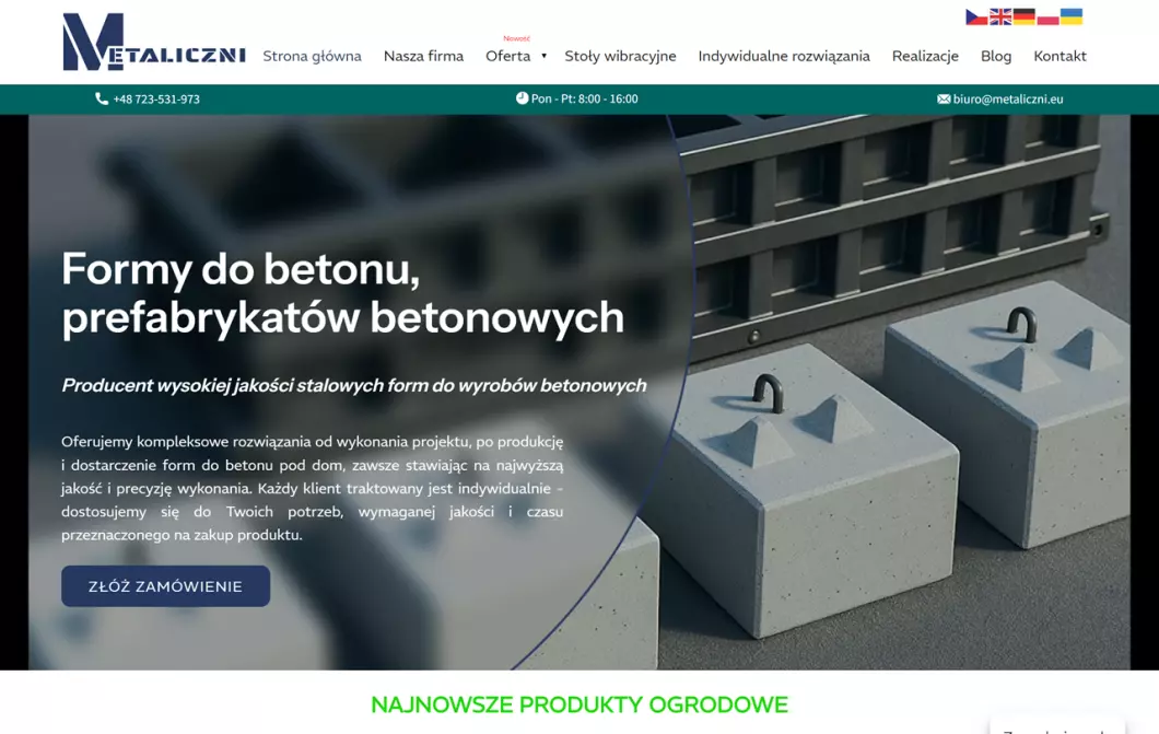 Zrzut ekranu strony internetowej firmy Formy do betonu - Metaliczni