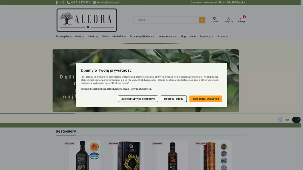Zrzut ekranu strony internetowej firmy ALEORA.PL