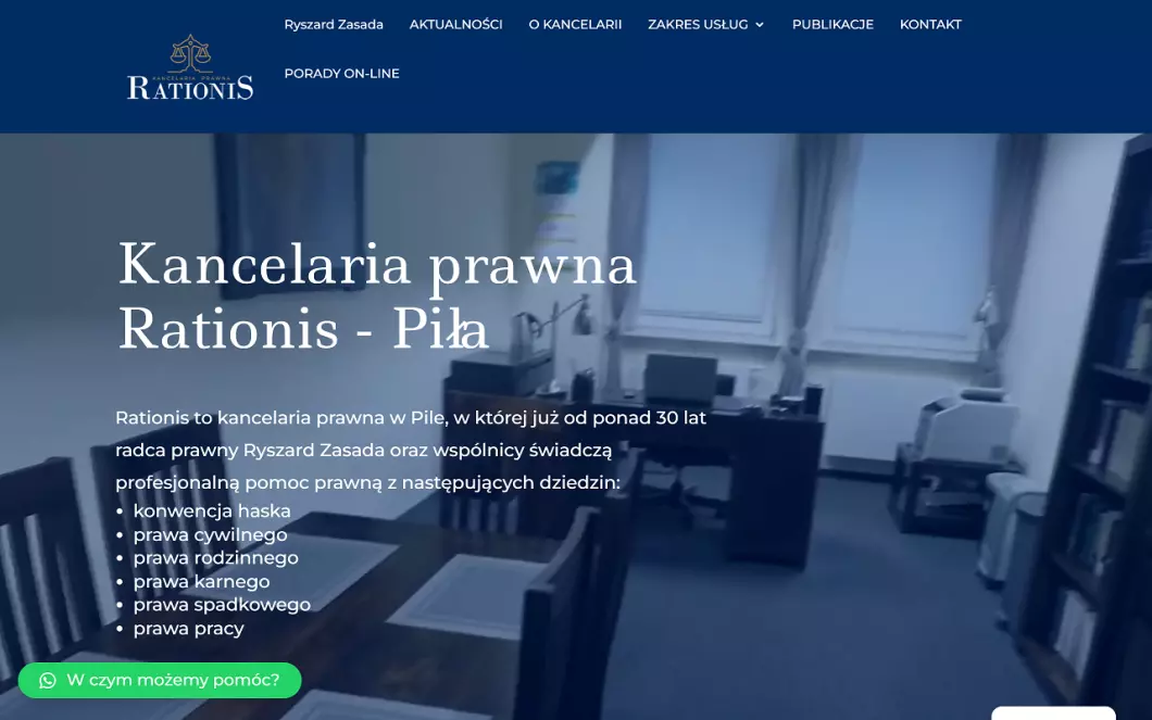 Zrzut ekranu strony internetowej firmy Kancelaria Prawna Rationis
