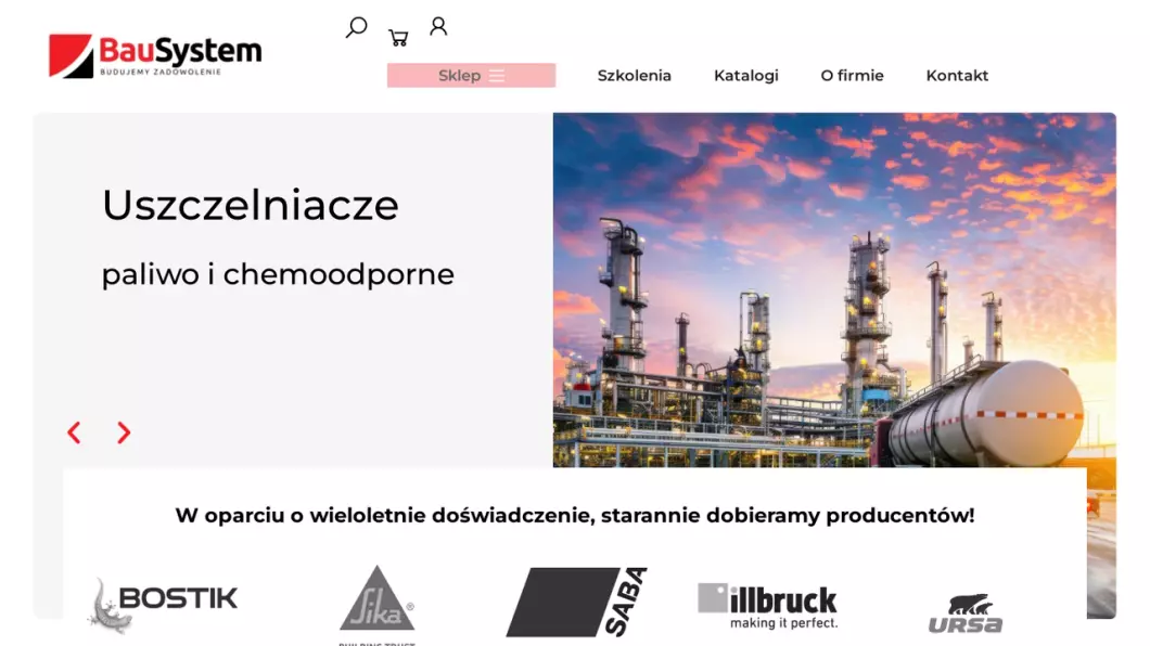 Zrzut ekranu strony internetowej firmy Sklep z chemią budowlaną - Bau System